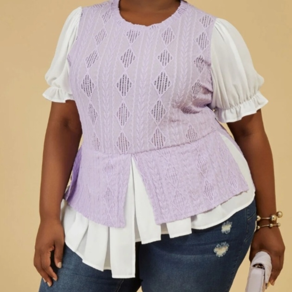 NWT Ashley Stewart Lavender Stretch Knit Ruffled Layered Blouse Size 22/24